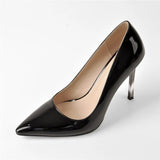 Onlymaker Women's Shoes Pointed Toe Black Red Patent Leather Metal Heels Fashion Dress Wedding Party Big Size Lady Thin