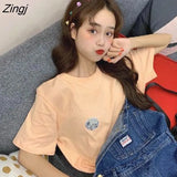 Colors T-shirts Women Candy-color Button Korean Style Chic Trendy College Students Ulzzang Teens Girls Summer Leisure