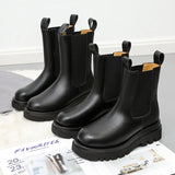 Zingj The Fall And Winter Of 2023, The British Wind Round-Headed Square Heel Thick Platform Chelsea Boots, Women's Leather Boots Ankle Boots-Outfit