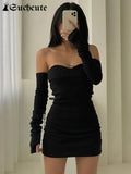 SUCHCUTE Gothic Vintage Sexy Dress Womne Off Shoulder With Gloves Streetwear Evening Outfits Aesthetic Lady Skinny 90s