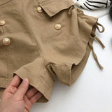 Waist short Pants Women's Summer Double Breasted Metal Decoration Fake Pocket High Street Casual Drawstring A-shaped