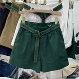 Shorts A-LINE Cotton Loose Elastic Waist Women's Summer Shorts Solid Wide-leg White Five-point Pants High Waisted