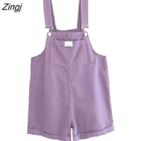 Women Denim Purple Washable Pocket Trendy Ins Adjustable High Waist Loose 2XL All-match Leisure Solid Simple Lovely