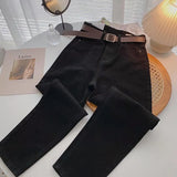 Straight Jeans Women with Belt Vintage Basic Blue Ankle-length Denim Pants Plus Size Boyfriend Gray Jeans