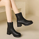 Platform Ankle Boots Thick Heel 2025 New British Style Retro Nude Boots High Heel Round Martin Boots