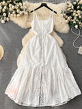 Style Printing Suspender Dress Women's Summer Hollowed-Out Fork Design Sense Of Minority Chic Super Fairy