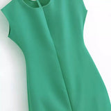 Spring Style Shoulder Padded Crepe Sleeveless Mini Dress