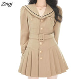 Winter Korean Style Sweet Pleated Dress Women Casual Vintage Elegant Party Mini Dress Female Japanese College Style