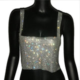 Rhinestones Party Crop Top 2022 Fashion Solid Backless Straps Full Diamonds Sequins Cami Cropped Top for