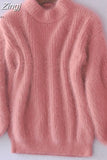 Mohair Thicken Turtleneck Sweater Autumn Winter Sweet Fashion Lantern Sleeve Casual Solid Color Pullover pull