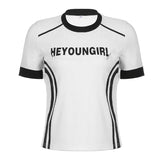 Zingj Spice Girl Wind Racing Suit Contrast Color Print T-Shirt Women's New Summer POLO Collar Button Slim