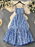Style Printing Suspender Dress Women's Summer Hollowed-Out Fork Design Sense Of Minority Chic Super Fairy