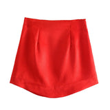 Pure Color Simple Silk Satin Sensitive Mini Skirt In