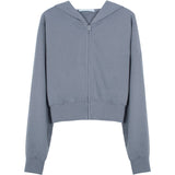 Zip Up jacket Cropped gray Hoodies Women Harajuku Pockets Basic Autumn Jacket Solid Y2K Short Hooded grunge