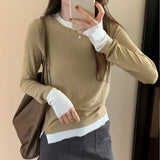 Collision Design Two Long-Sleeved T-Shirts Women's Autumn And Winter New Slim Cashmere Warm Bottomed