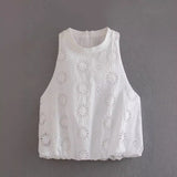 Summer Style Hollowed-Out Embroidered Sleeveless Blouse Loose Waist Embroidered Flute Skirt
