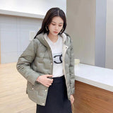 Autumn And Winter New Fashion Pressure Glue In The Thin Down Jacket Female Hood Short Fashion Warm Winter Dress Coat Tide-Outfit