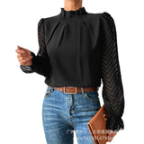Zingj Pleated Collar Flounce Sleeve Shirt P1ODL1725 /