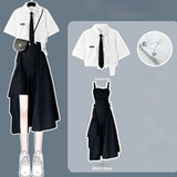Women Sets Single Breasted Turn-down Collar Short Sleeve Shirts Design Asymmetrical Dress Summer Mujer Fashion 2 Piece