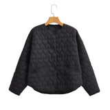 Heart-Shaped Quilted Round-Collar Pure Color Cotton Coat In