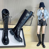 Knee Boots Female Knight Boots Tube Martin Boots Female 2024 New Spring And Autumn Winter Thick Bottom Boots Locomotive Boots-Outfit