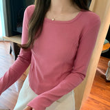 Straighten Shoulder Long-Sleeved T-Shirt The New Autumn Style Is Slim, Slim, Slim And Short-Bottomed