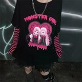 Women Autumn Alt Streetwear Harajuku Gothic Anime Fairy Grunge Punk Patchwork Long Sleeve Y2K T-Shirt Hip Hop Tops