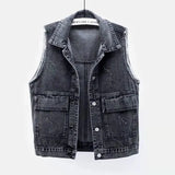 Zingj Summer New Denim Vest Female Short Style Sleeveless Horse Clip Vest Jacket Jacket-Outfit