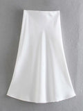 Sale Solid Satin Elastic Waist Women A-Line Skirt Summer Female Slim