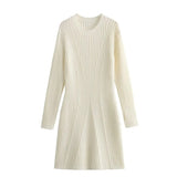 New Fashionable Knit Dress With Round Collar And Long Sleeves In