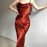 Women Satin Split Dress 2022 Summer Spaghetti Strap Backless Long Dresses Elegant Bodycon Party Dresses Vestidos De
