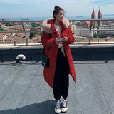 Red Down Cotton-Padded Clothes Cotton Clothes Women Winter Hot Style Oversize Loose Thickened Coat 2023 New-Outfit