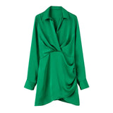 New Candy-Colored Silk Satin Long-Sleeved Dress In