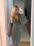 Autumn And Winter Women's New Casual Gray Long Sweater