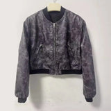Temperament Leisure Spring New Style Retro Standing Collar Locomotive PU Imitation Leather Pilot Jacket
