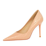 Zingj Fashion Sexy Skinny Heels With Shallow Pointed Patent Leather Snake Grain High