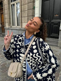 Women's Fashion Printed Quilted Thin Coat Spring Casual Loose Long Sleeved Single Breasted Jackets 2024 New Female