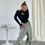 Zingj New Fashion Show Chest Hollow Out Hanging Neck Money, Sexy Slim Foundation Cross Long Sleeve