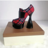 Onlymaker Women Round Toe Thick Platform Strange Shape High Heels Canvas Belt Buckle Decoration Novelty Fashion Ankle
