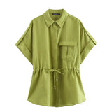 Spring Style Lace-Up Shirt 3436707 Straight Trousers