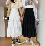 Summer Women Chiffon Skirts Vintage High Waist Elastic Patchwork White Black Chic Long Cake A-line Skirt for