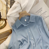 Chiffon Blouse Women's White LongSleeve Tops Spring 2023 Korean Fashion Shirt Solid Color Niche Loose Shirt Women Plus