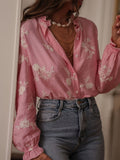 Autumn And Winter Women's Explosive Long-Sleeved Print Top Cover Collar Lantern Sleeve