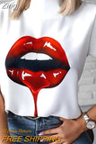 2023 Women Summer Short Sleeve Pullover T-shirt Tops Female Personality Print Stand Collar Blouses Outfits Casual