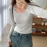 And Slim In Early Autumn, Small Gray T-Shirt Women's New Gentle Underwear Long-Sleeved