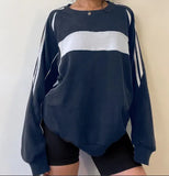 Style Color Sprouting And Splicing Loose Long-Sleeved Round-Neck Sweater 2023 Autumn New Leisure Sports