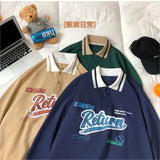 New Button Polo Collar Oversized Long Sleeve Women Hoodie Casual Harajuku Vintage Letter Print Sweatshirt Chic