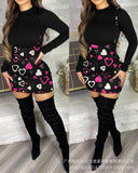 Zingj Women's New Black Top Love Print Tight Dress