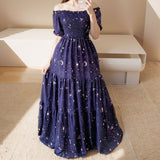 Autumn New Women's Design Feel A Word Of Fashion Broken Flower Shoulder Dress Women