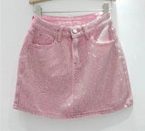 Denim Rhinestone Mini Skirt- Outfit